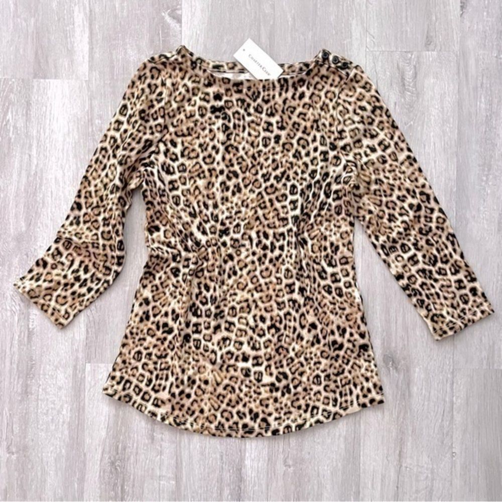 XS NWT Leopard Print 100% Pima Cotton 3/4 Sleeve Top Petite